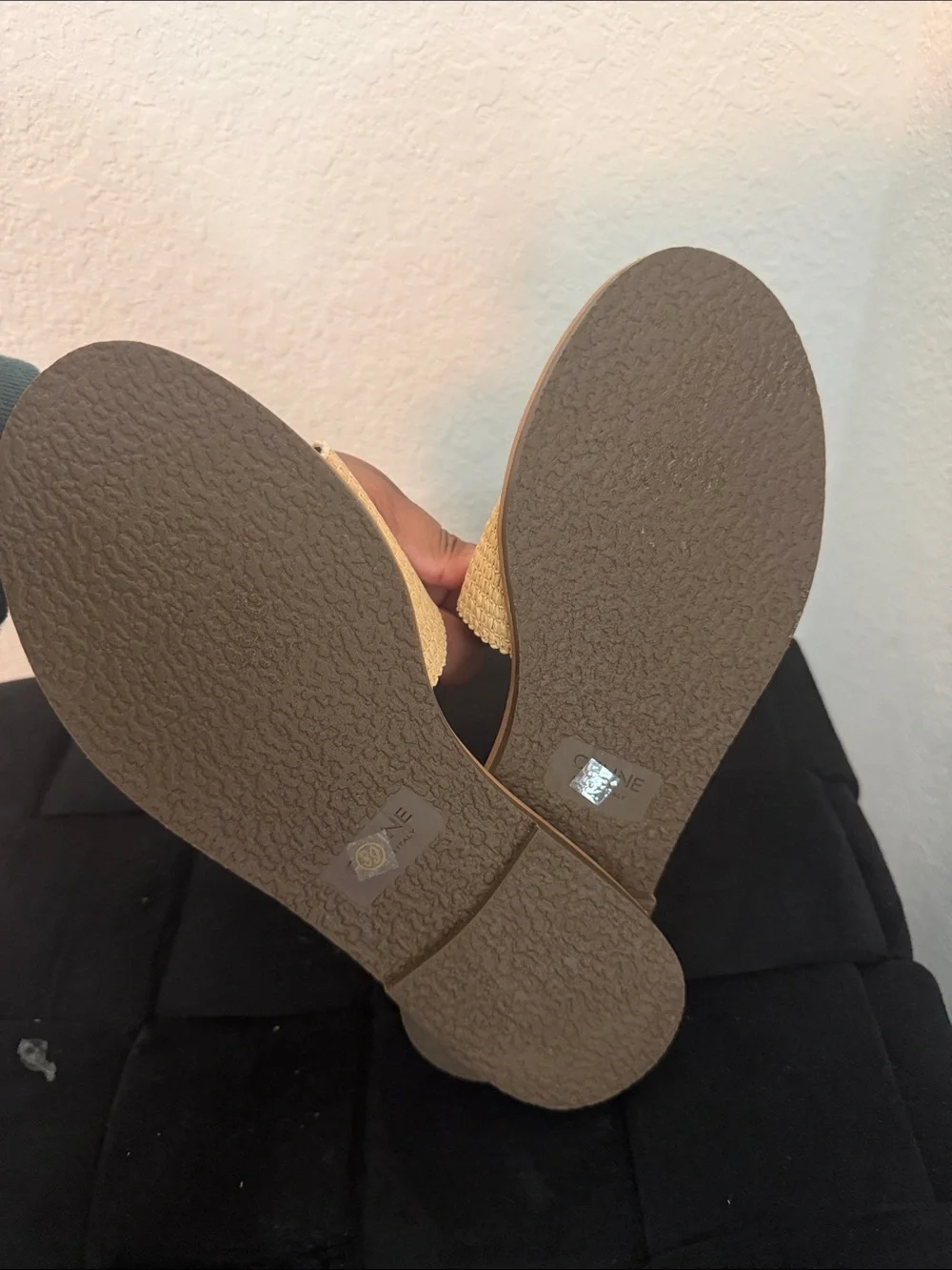 Celine Tan Footbed with Cream Raffia Slides and Brown Embroidered Logo - Picture 3 of 3